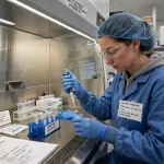 Clinician preparing a vaccine in a hospital research setting